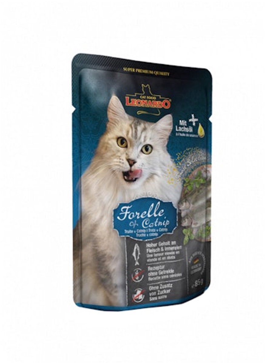 Leonardo - Forel + Catnip - Natvoer - Adult Kat - 16 x 85 g