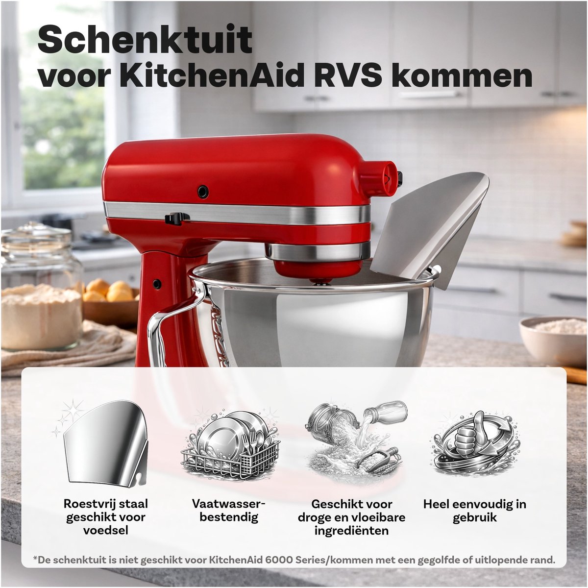 Gietgoot Roestvrij Staal voor KitchenAid 4.5–5 Quart Tilt-Head Stand Mixers Artisan & Classic Series van MMOBIEL – Gietgoot voor KitchenAid – Voorkomt Morsen, Makkelijk in Gebruik, Vaatwasserbestendig thumbnail 4
