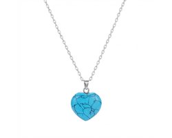 Dames Zilveren Ketting met Turkoois Hart - Natuursteen - Blauw - Cadeau voor haar - Elegant