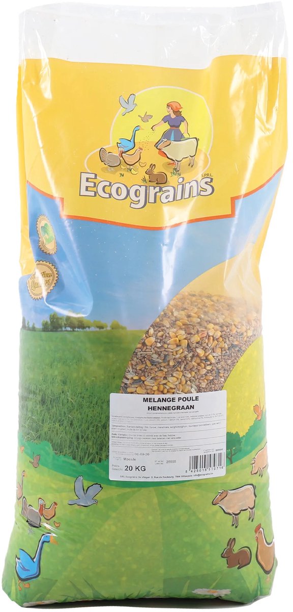 Kippenvoer Ecograins - 20 kg - gemengd graan - Poeljengraan - Pluimveevoer - Kippengraan - Gezonde graanmix