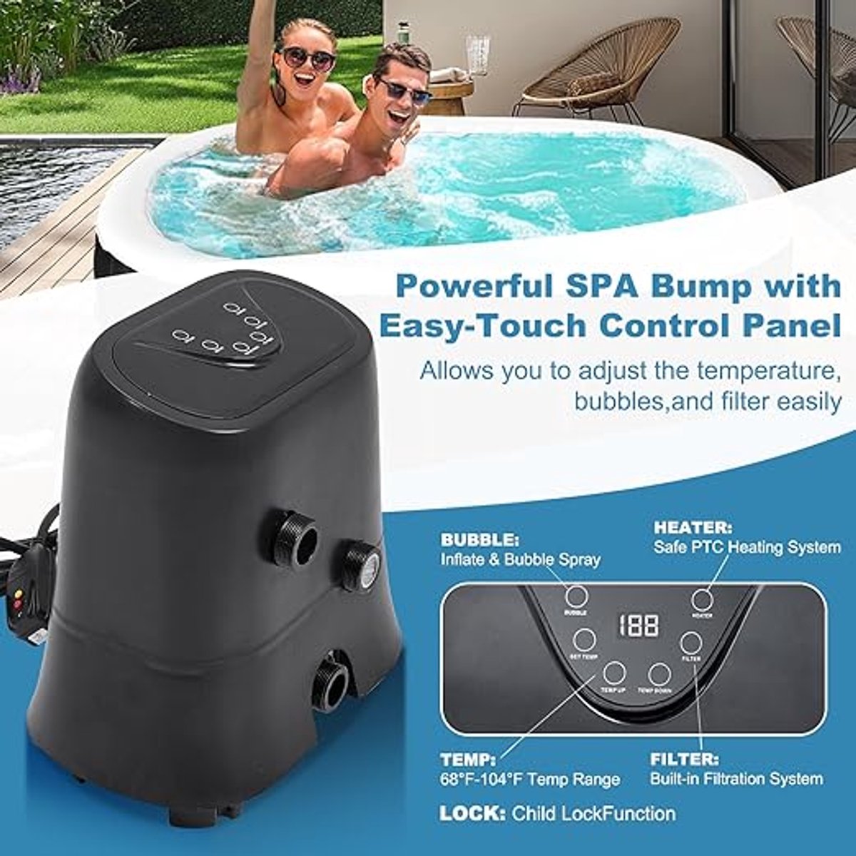 Pauwhome Opblaasbare 2-Persoons Hot Tub met Luchtjets - afbeelding 3