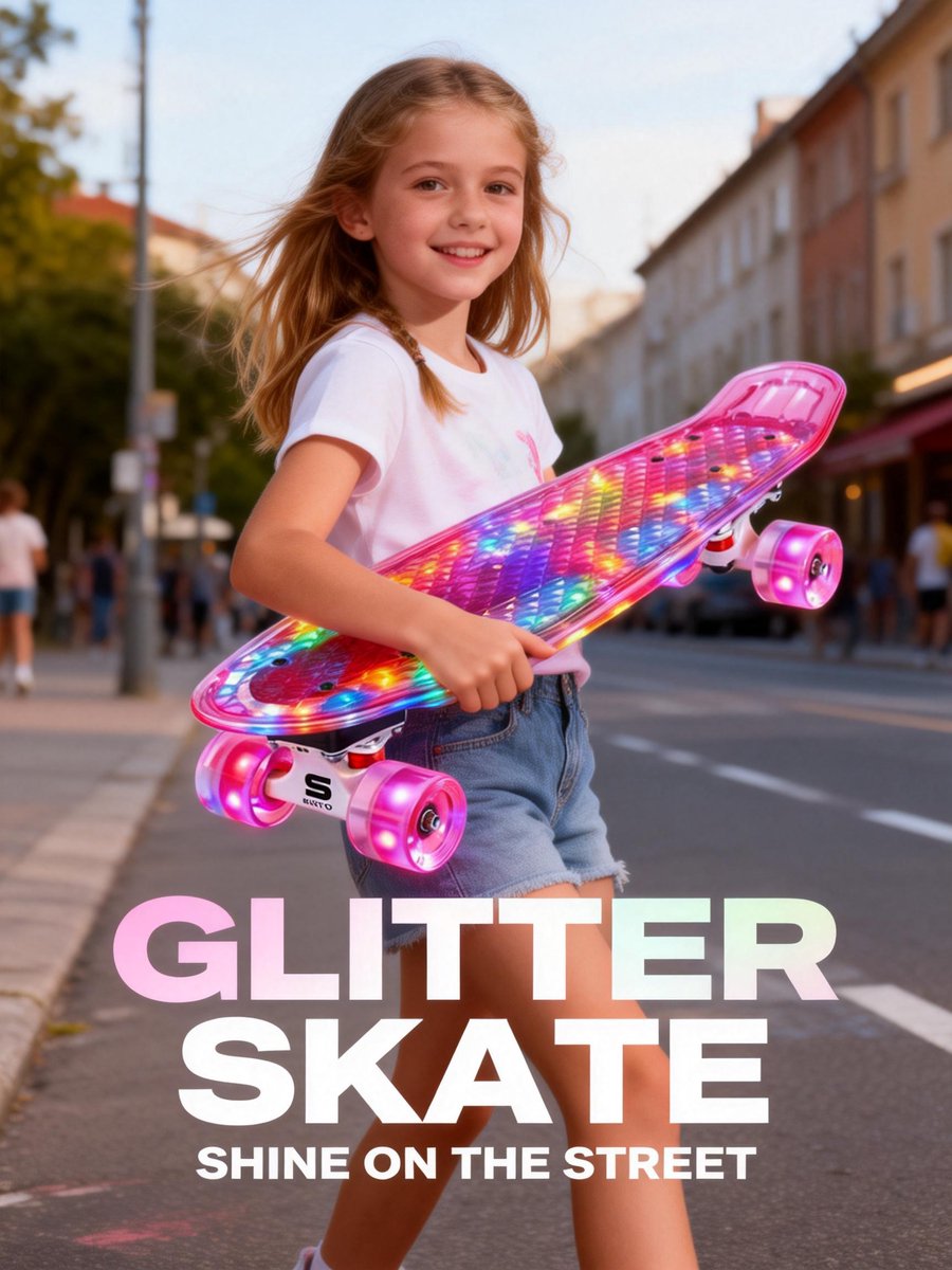 Suotu Skateboard met LED Lichtgevend Dek & Wielen - ABEC-9 - Skateboard Meisjes/jongens – Skateboard Volwassenen -Roze glitter — afbeelding 5