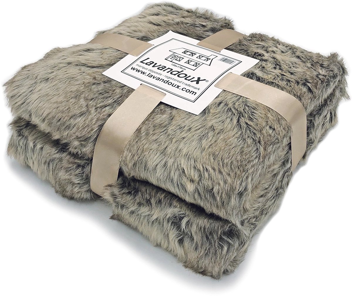 Lavandoux - Bont Plaid - Imitatiebont - Suèdine gevoerd - Taupe - 130x170