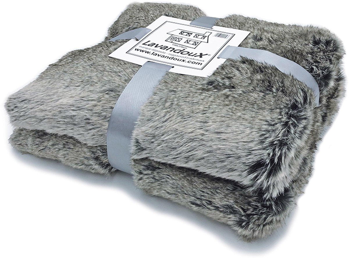 Lavandoux - Bont Plaid - Imitatiebont - Suèdine gevoerd - Grijs - 130x170