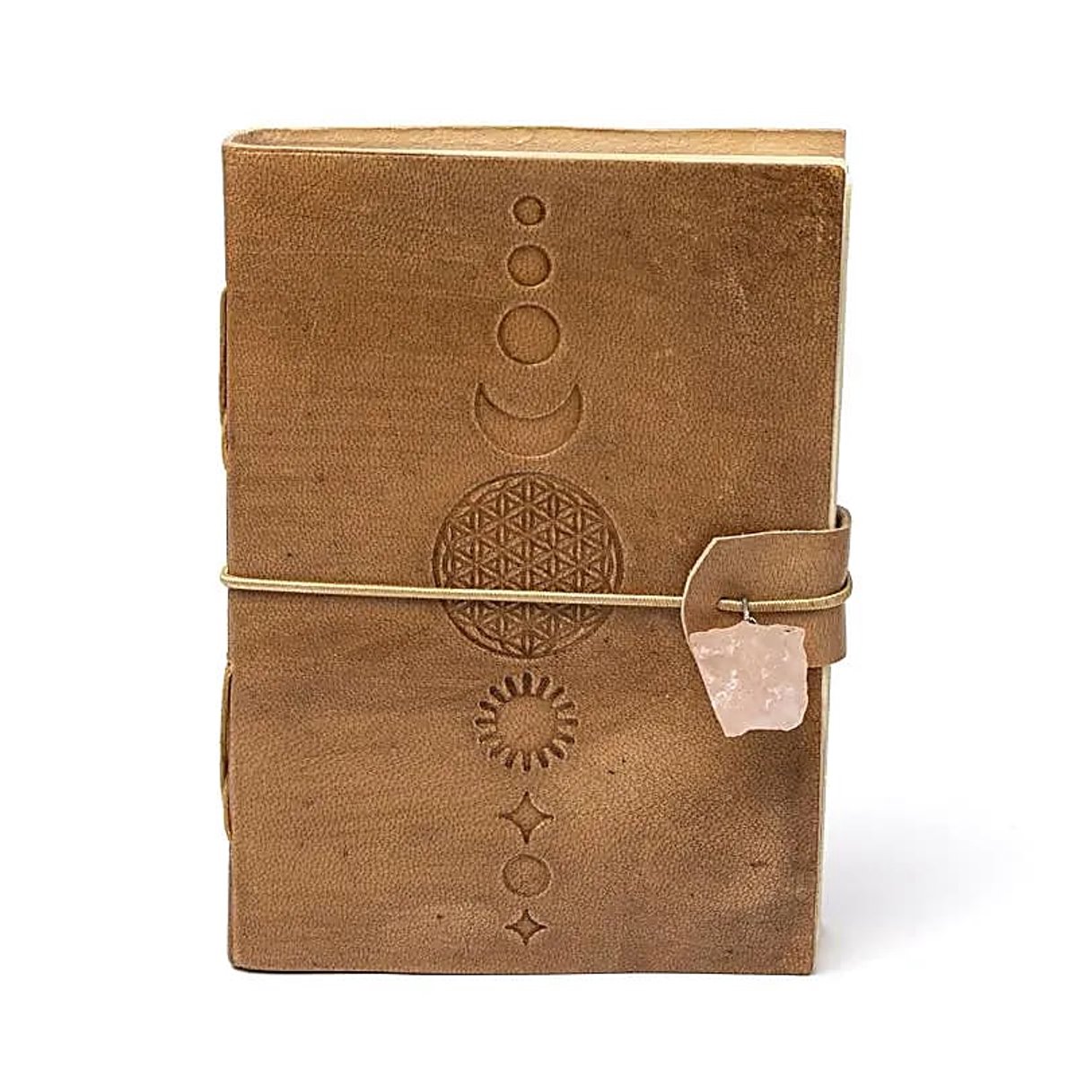 Notitieboek Bloem des Levens met rozenkwarts en kunstleren omslag – ± 13 cm x 18 cm