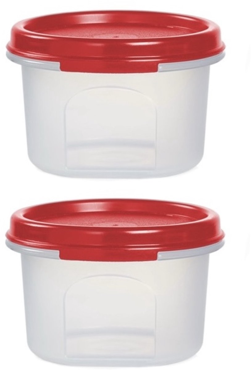 Tupperware 2 RuimteSpaarders Rond 200 ml | RuimteSpaarder Transparant met Rood deksel klein bewaarbakje