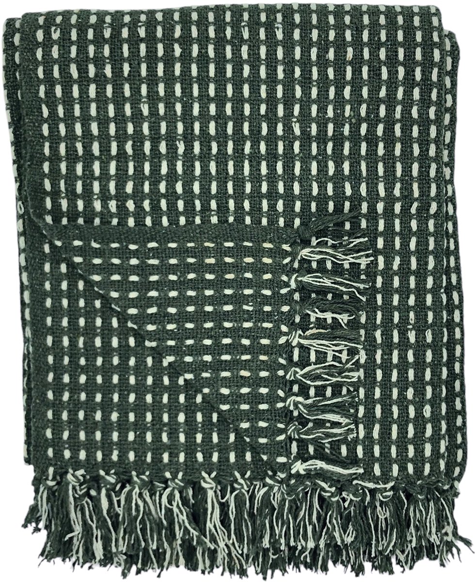 Lavandoux - Geweven Plaid - Woven Throw - Katoen - 125 x 150cm - Groen
