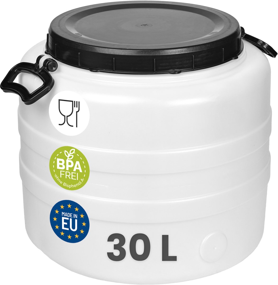 Garronda 30L Vat met wijde hals - Kuilvoer in vat – Bagagetrommel – Gistingsvat – Gistingscontainer – Voerton