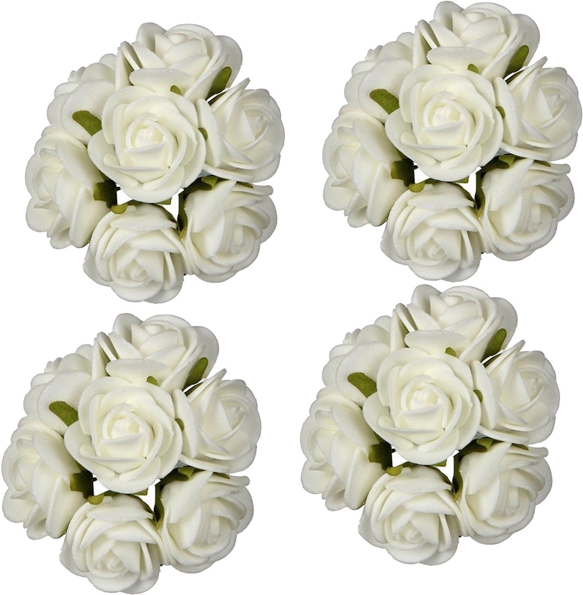 Ideas4seasons Decoratie roosjes foam - 4x - bosje van 7 - wit - Dia 6 cm - hobby/DIY bloemetjes