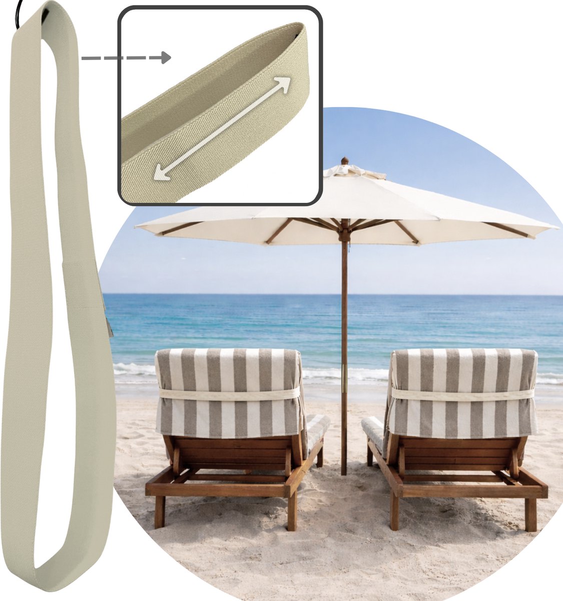 Hoya living - Strand handdoek Elastiek Band Ligbed - Zand - rekbaar 45-70 cm - strandbed elastiek - strandhanddoekbanden