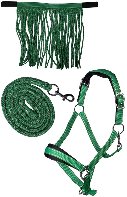HKM - Halsterset Lilly - Inclusief Vliegenfrontriem - Groen - Maat Pony HKM - Halsterset Lilly - Inclusief Vliegenfrontriem - Groen - Maat Pony