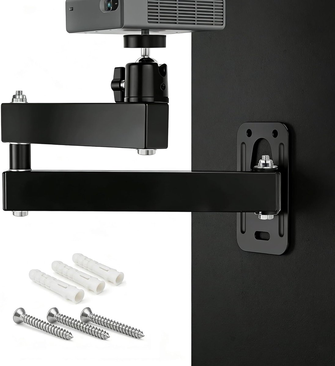 Projector Muurbeugel - Universele Bevestiging - Thuisbioscoop Setup - 360° Draaibaar 90° Kantelbaar - 35cm Arm Lengte