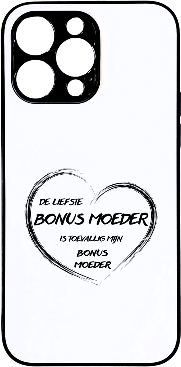 Hacebo® - De liefste bonusmoeder in zwart hart telefoonhoesje - Bonusmoeder - Liefste bonus moeder - telefoonhoesjes - moederdag cadeautje - Cadeau voor mama - Verjaardag - Geschenk - Cadeau - Gift - hoesje geschikt voor iPhone 14 Pro Max
