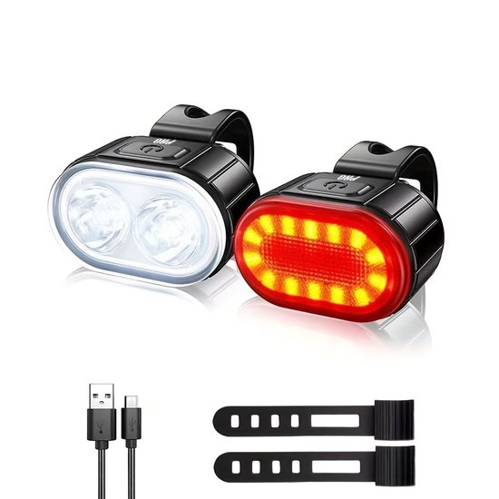 Fietsverlichting Koplamp Achterlicht Fiets Set 200 & 50 Lumen Fietsverlichtingsset Wit Rood — afbeelding 3
