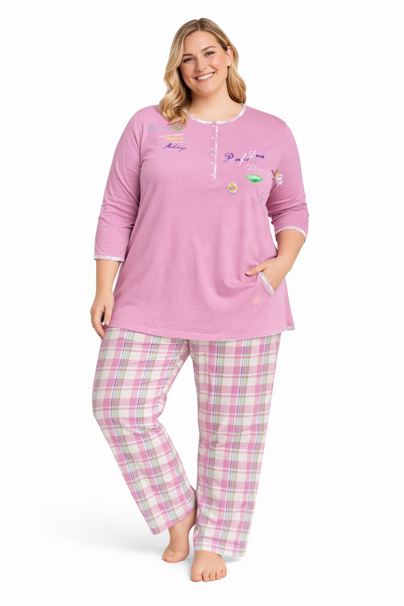 Dames pyjama 100% katoen Normann Roze - maat 4XL (60/62)