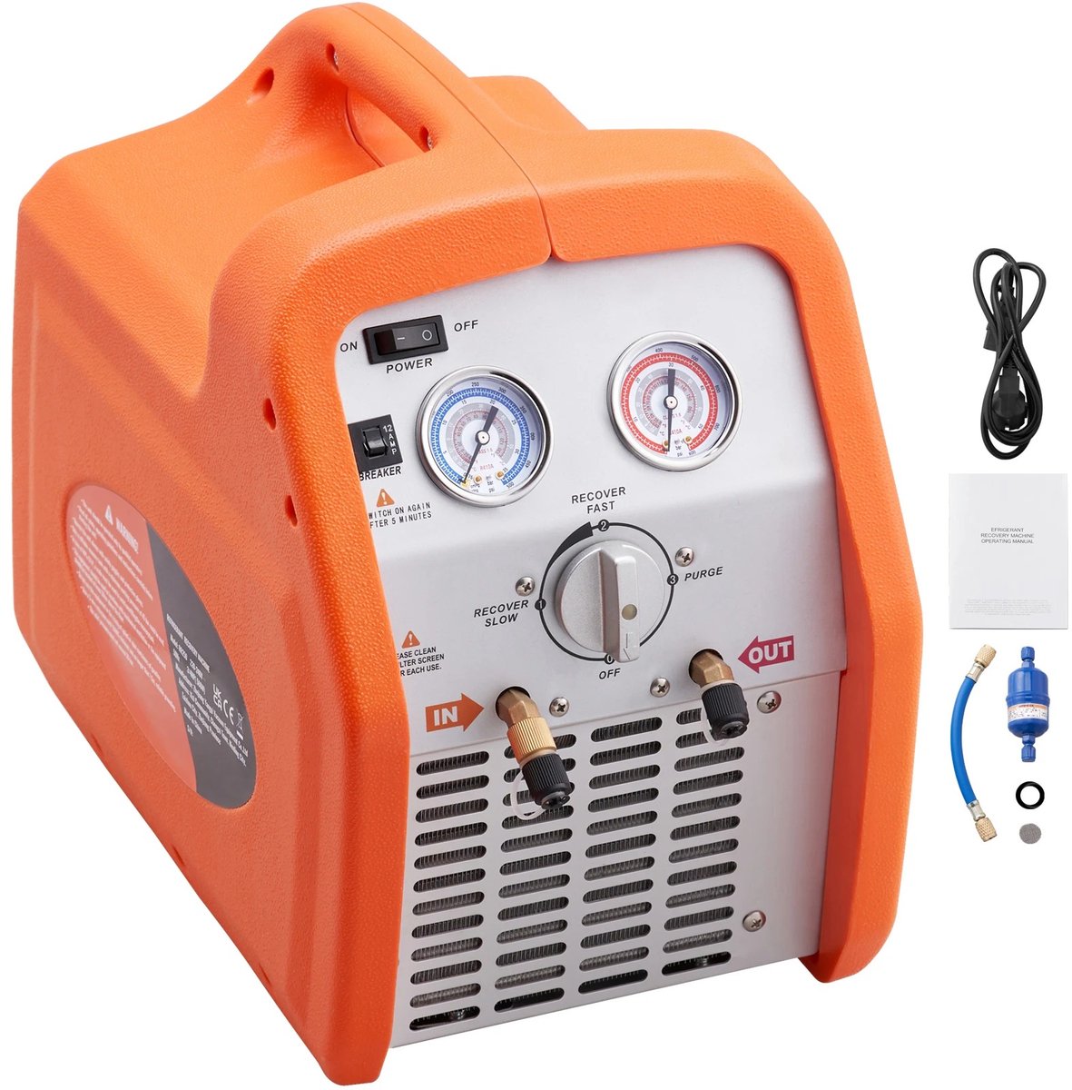 Koelmiddel Herstelmachine - 3/4 PK Enkele Cilinder - Draagbare Freon Recycling Unit - HVAC Gereedschap - R134A R22 R410A R404A R502 R12 - Airconditioning Koelkast Auto - Zelfreinigend - Hogedrukbeveiliging 558 PSI