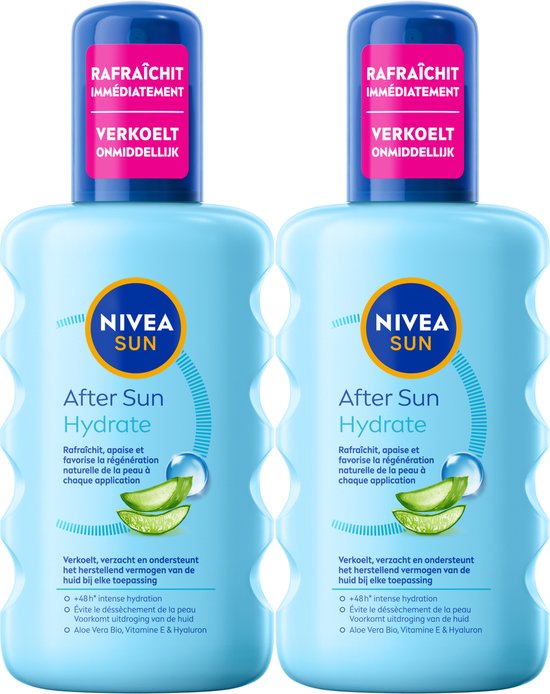 NIVEA SUN Hydraterende & Kalmerende Aftersun Spray - Verkoelt en verzacht - Met aloë vera en hyaluronzuur - Duo Packs - 2x 200 ml