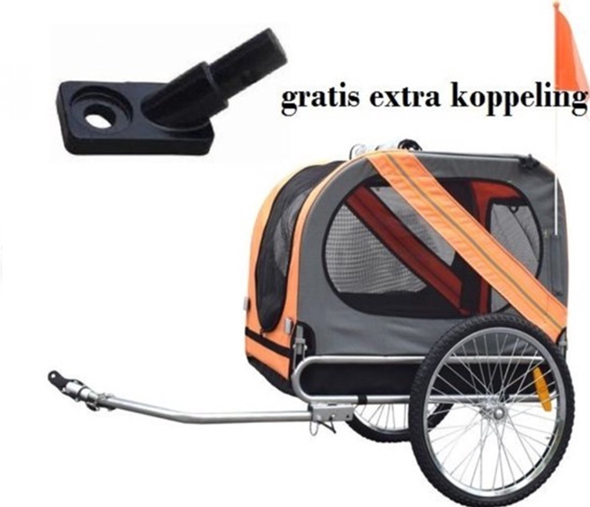 hondenfietskar Grijs / oranje - + 2de koppeling - 80x56,5x63cm