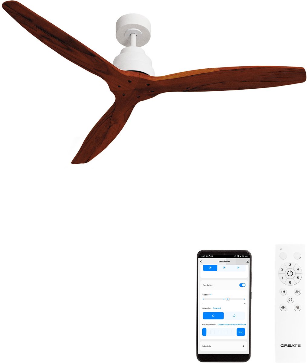 CREATE - Stille plafondventilator van 40 W met technische ABS-bladen, verkrijgbaar in verschillende maten - M - Geen licht - WIFI - WIND STYLANCE