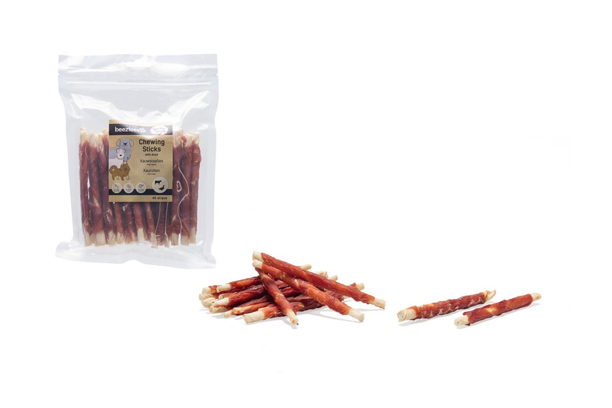 Beeztees kauwstaafjes met Eend - 40st - 12 cm - Hondensnacks - Kauwsnacks - Voordeelverpakking