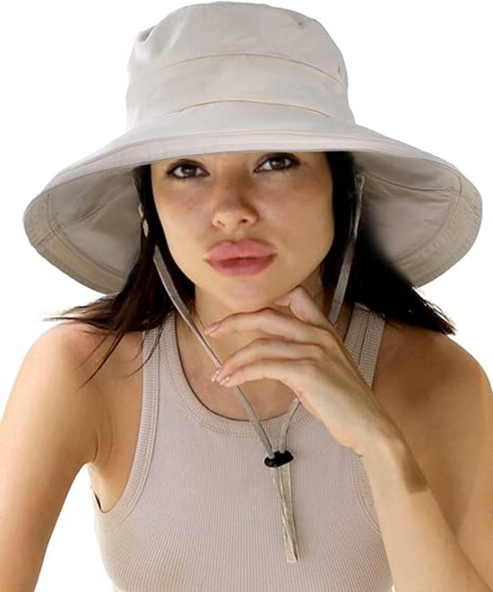 Bucket Hat met Brede Rand – Outdoor Zonnehoed - Zonnehoed voor Dames – Ademende Katoenen Zomerhoed met Opklapbare Rand – Strandhoed met Zonbescherming - Wit