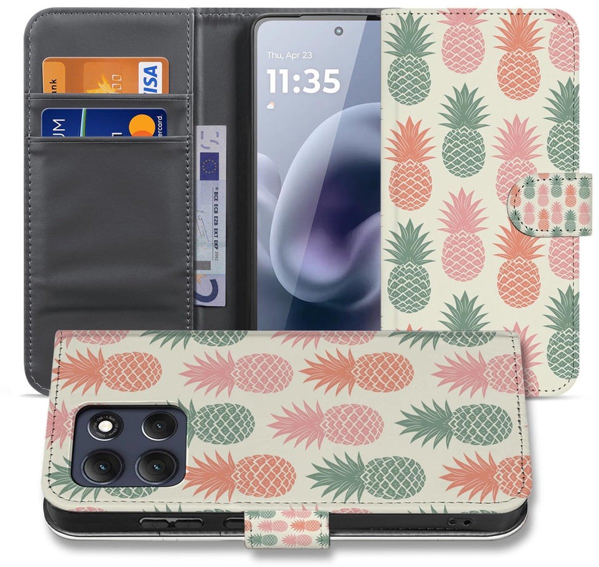 Motorola Moto G86 Bookcase Ananas Roze Rood Groen