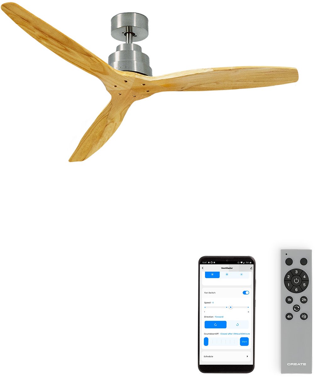 CREATE - Stille plafondventilator van 40 W met technische ABS-bladen, verkrijgbaar in verschillende maten - M - Geen licht - WIFI - WIND STYLANCE
