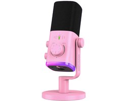 FIFINE AM9 - Gaming Microfoon Dynamische - Podcast Streaming PC PS4 PS5 - Ruisonderdrukking - Touch Mute Knop - USB RGB - Roze
