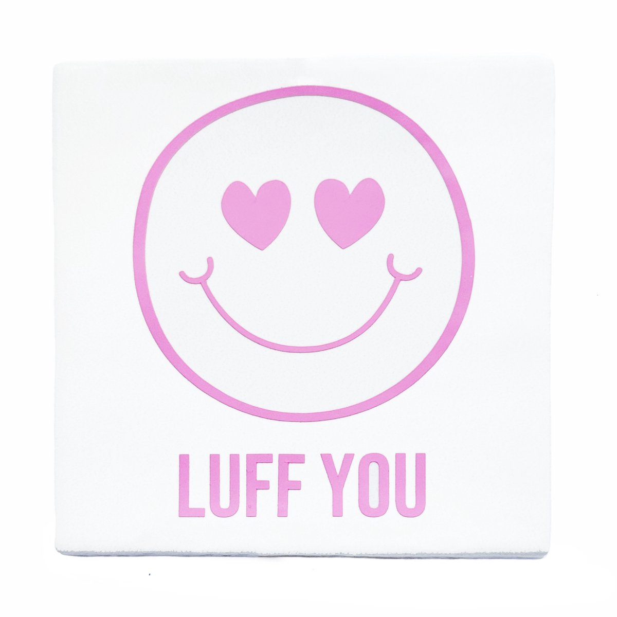 Snoes Cadeautegel - Luff You - Wit Keramiek met Lichtroze Vinyl - 10x10 cm - Handgemaakte