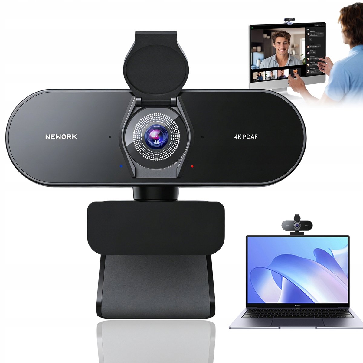 Webcam - 4K Webcam met Autofocus - Zwart 79° Groothoek & Dubbele Microfoon - Heldere Ruisonderdrukking - Anti-spionage - USB Plug & Play