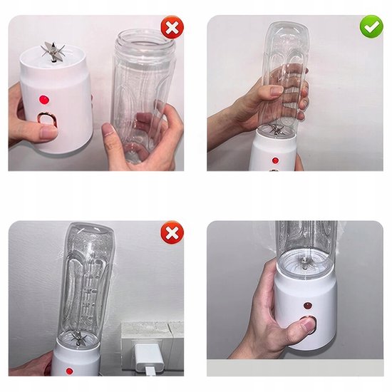 Draagbare sapcentrifuge - Draagbare mixer - Draadloze Persoonlijke Blender - 21000rpm - Wit - Dubbele beker voor sap en babyvoeding - 450ml & 180ml - Zelfreiniging met één knop van Merkloos — afbeelding 3