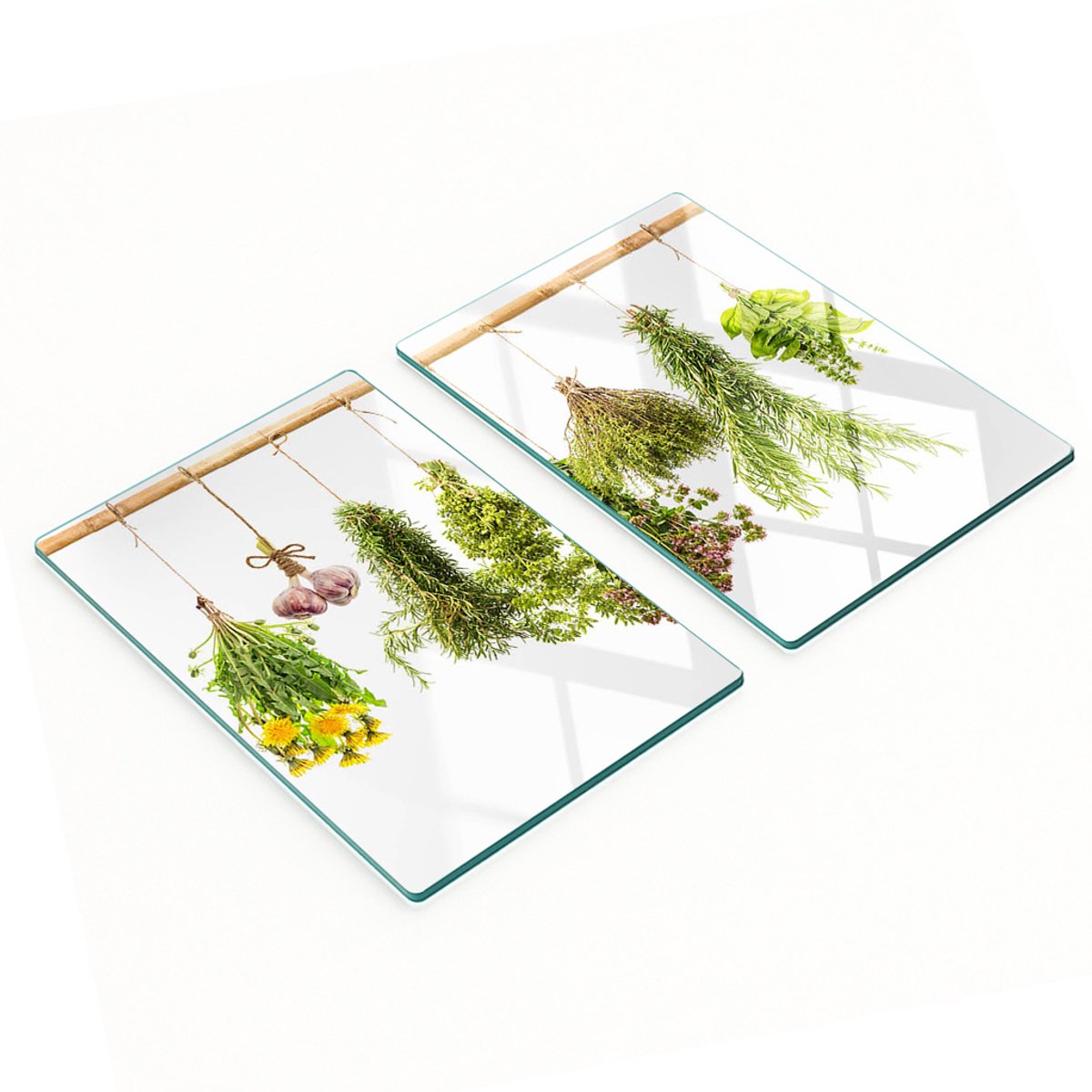 Decoratieve glazen snij- en serveerplanken met kruidenkoord, 2x40x52 cm