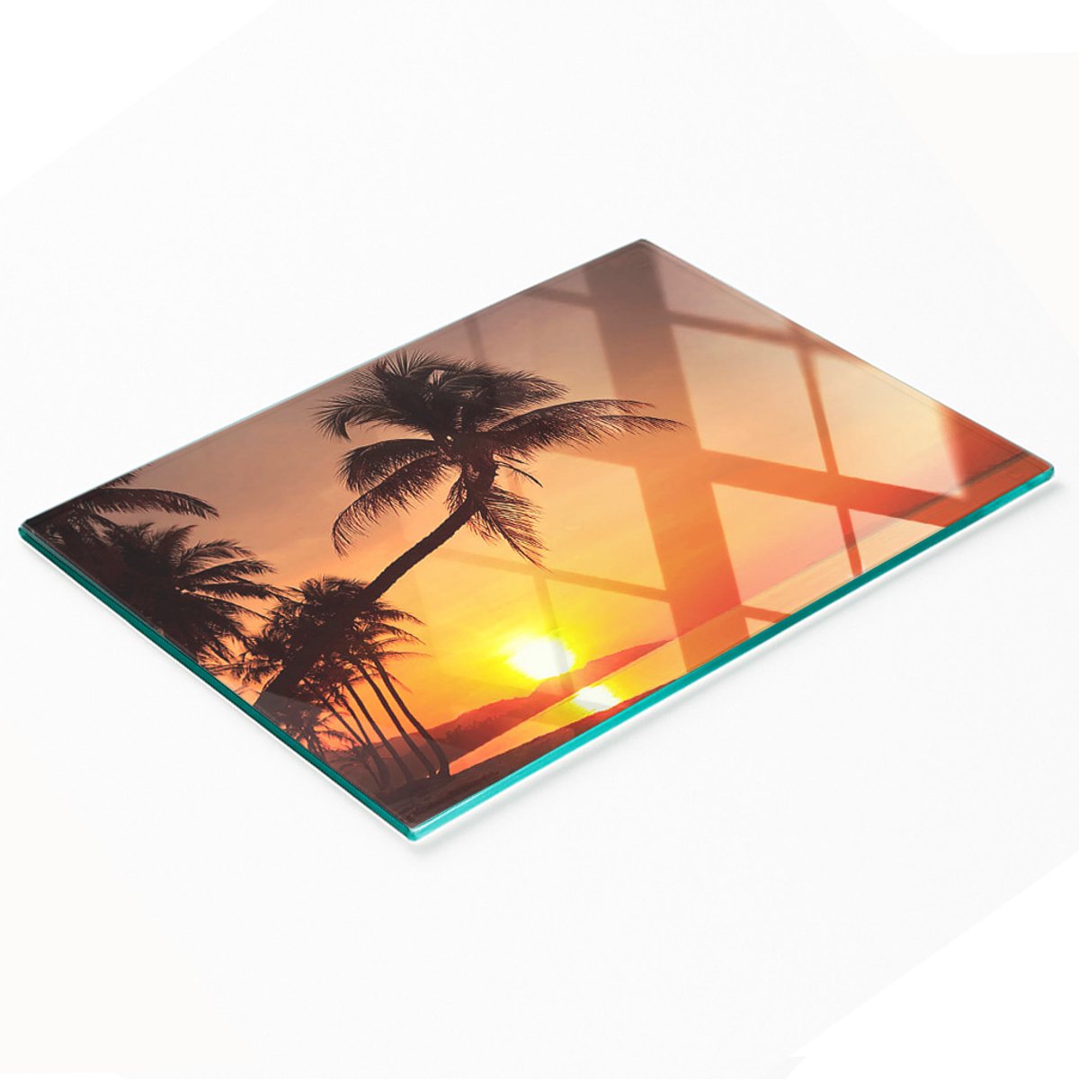 Keukenplank van gehard glas met decoratieve afbeelding van strand en zon, 80x52 cm