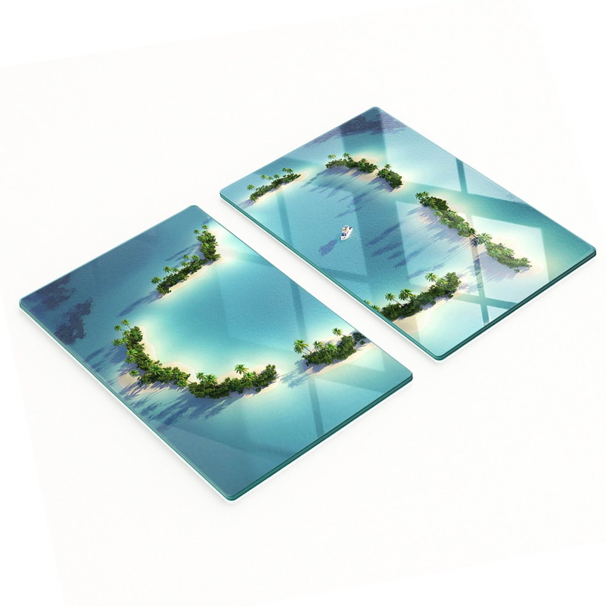 Twee decoratieve glazen keukenplanken in hartvorm voor op het kookeiland, 2x40x52 cm