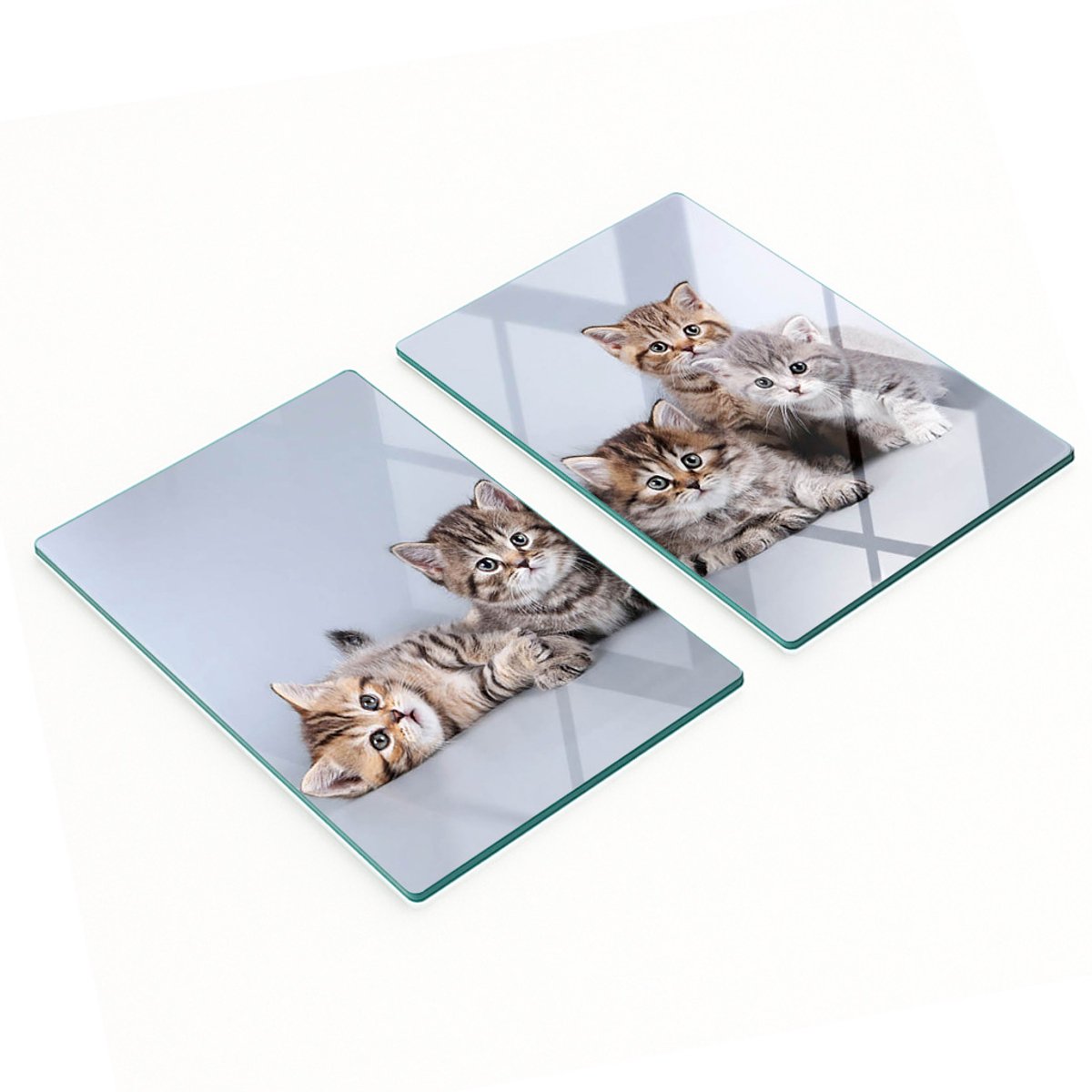 Twee decoratieve snijplanken van gehard glas met vijf katten, 2x40x52 cm
