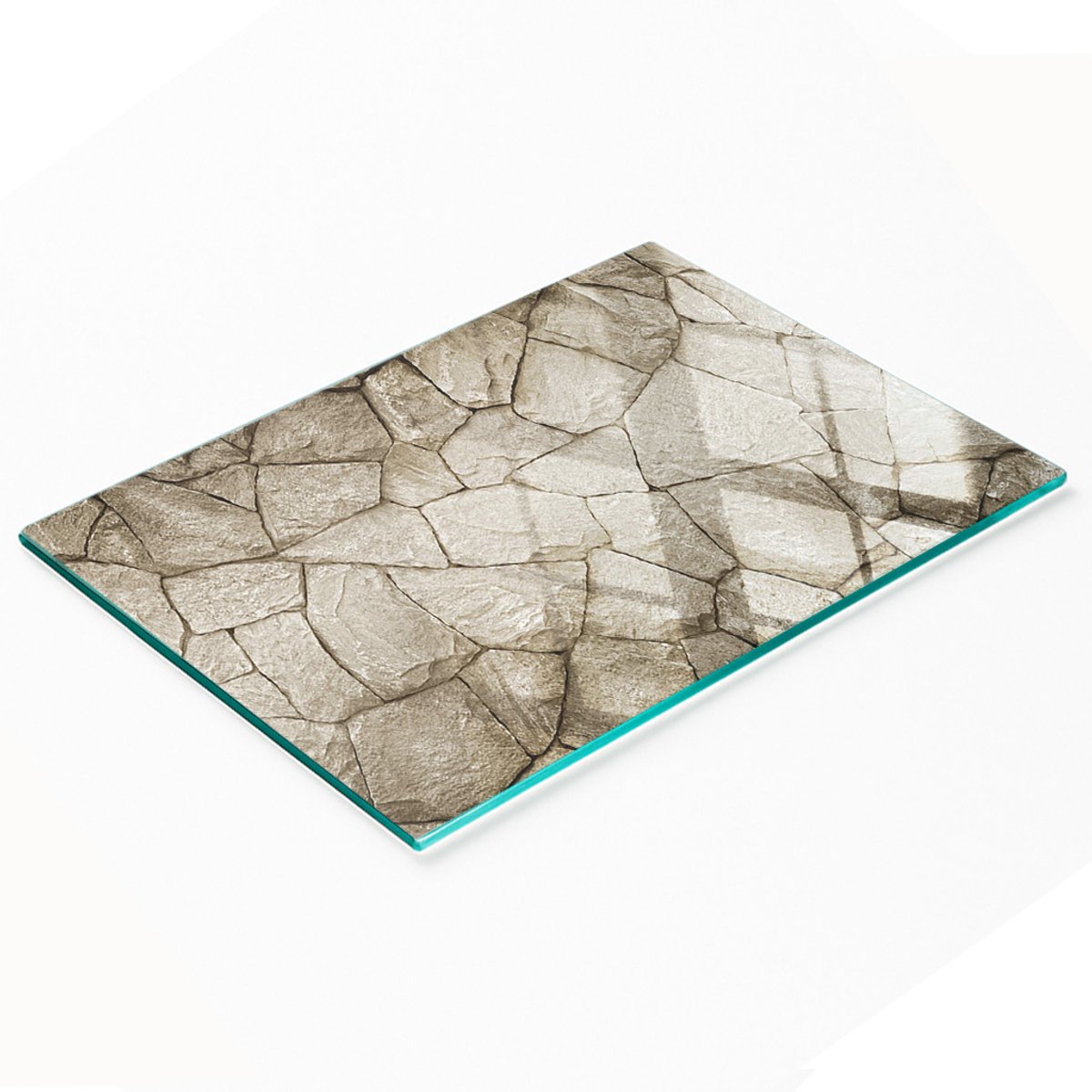 Duurzame en stijlvolle glazen keukenplank met steenmuurmotief 80x52 cm