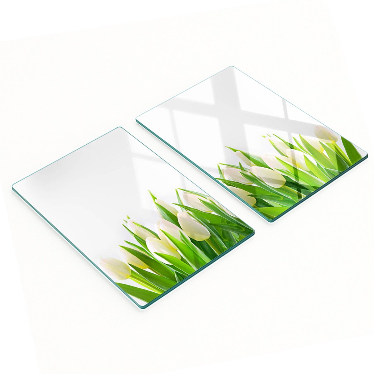 Decoratieve glazen snijplanken voor in de keuken, witte tulpen, 2x40x52 cm