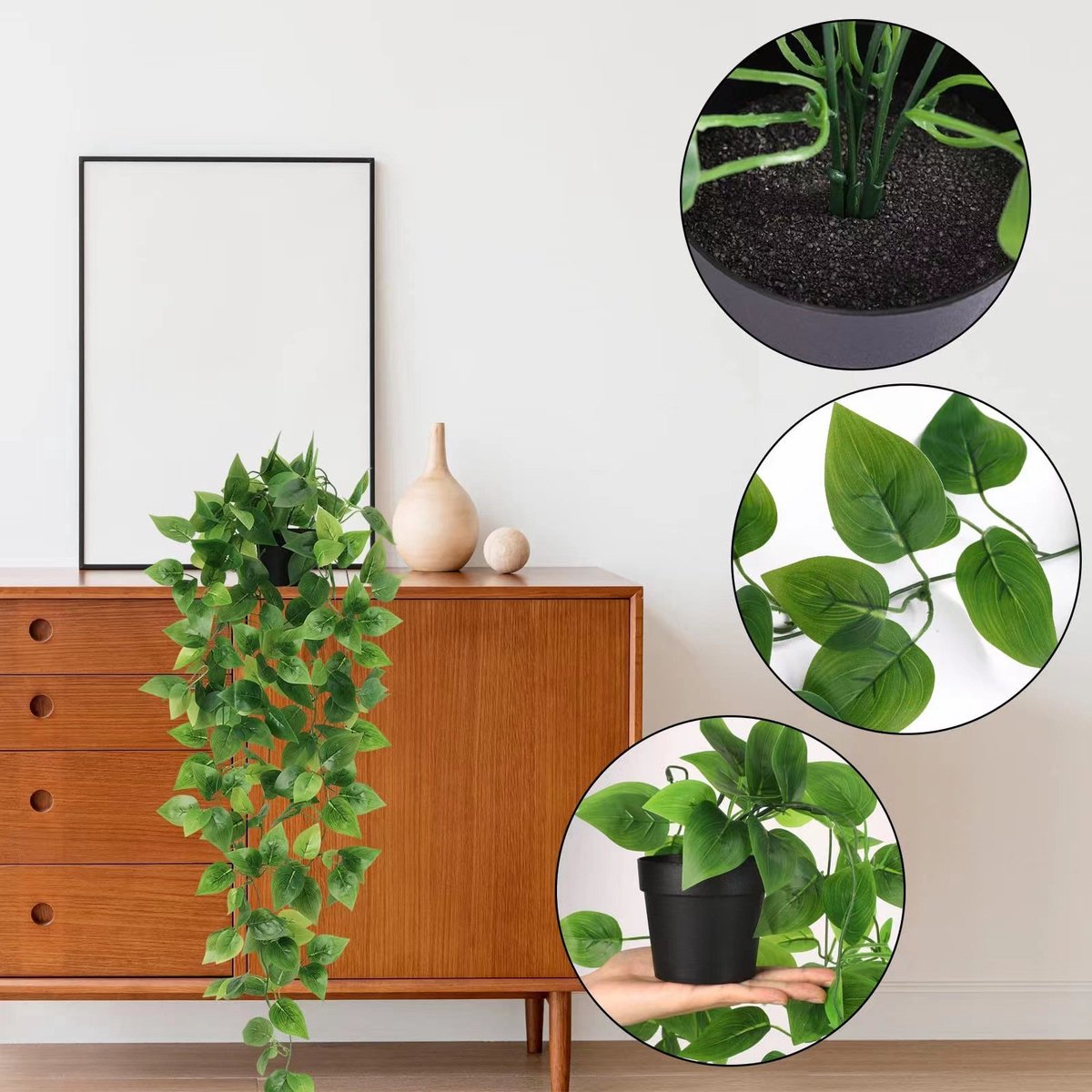 Me me me 1 stuk kunstmatige hangplant, nep-eucalyptusplant in pot, voor binnen, slaapkamer, boho badkamer, huis, wandplankdecoratie,Stijl 12