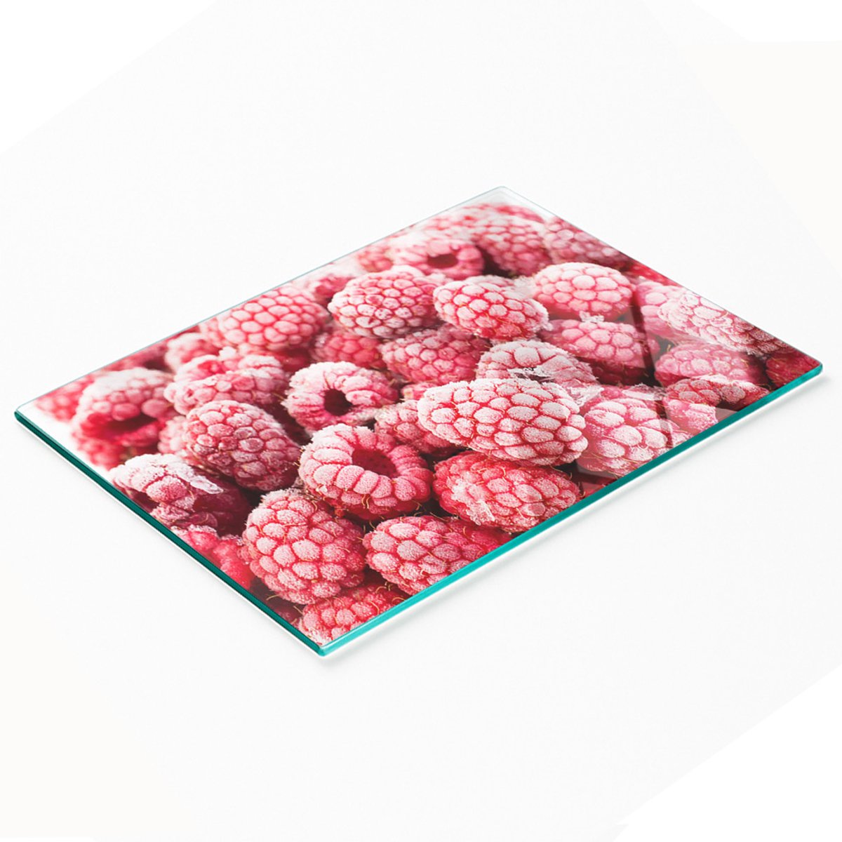 Decoratieve snijplank van gehard glas met bevroren frambozenmotief, 80x52 cm