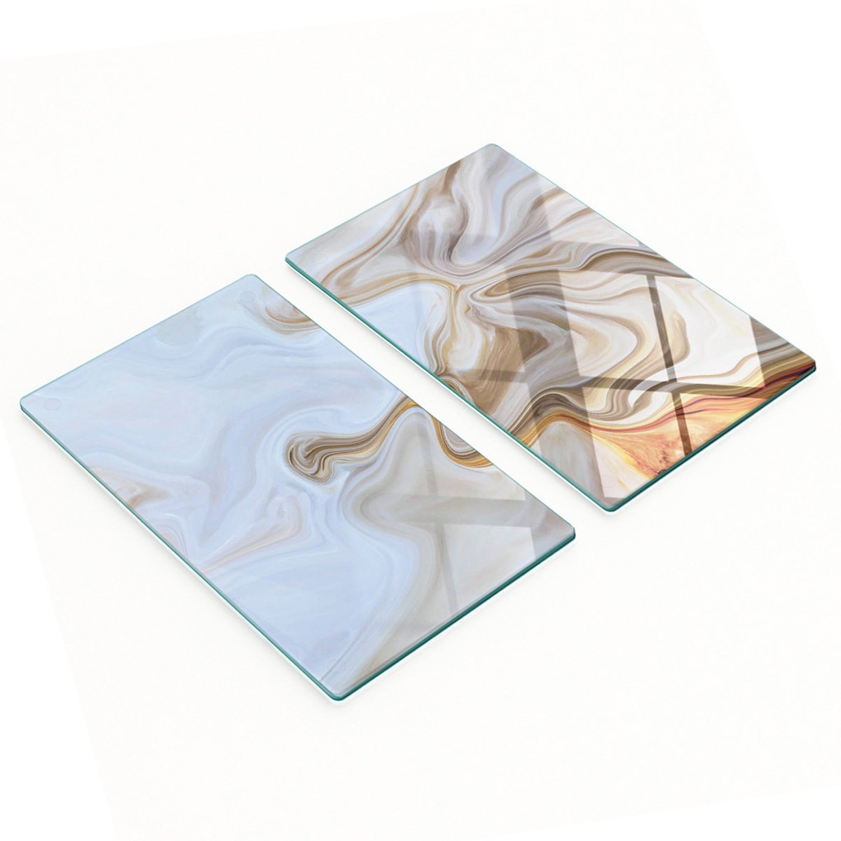 Set van twee decoratieve glazen keukenplanken met marmerpatroon, 2x30x52 cm