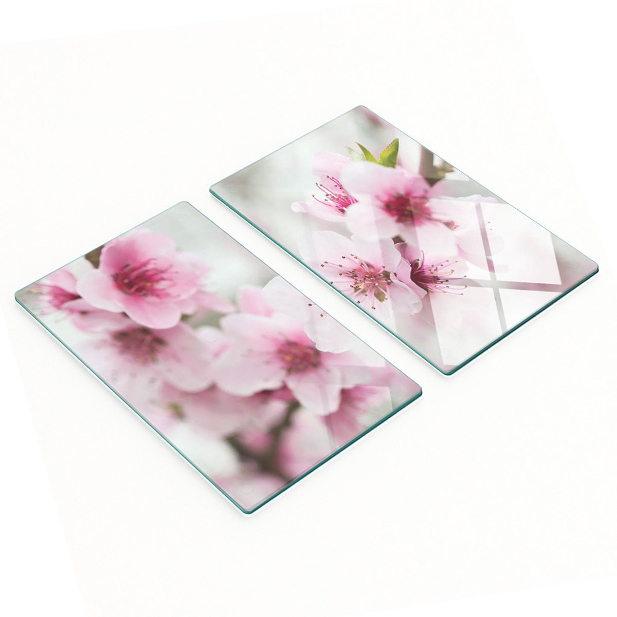 Geharde multifunctionele decoratieve glazen borden met kersenbloesemmotief, 2x30x52 cm