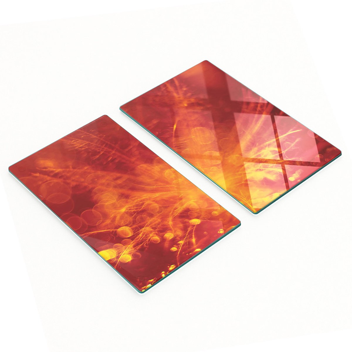 Set van twee glazen snijplanken met oranje bloemenmotief, 2x30x52 cm