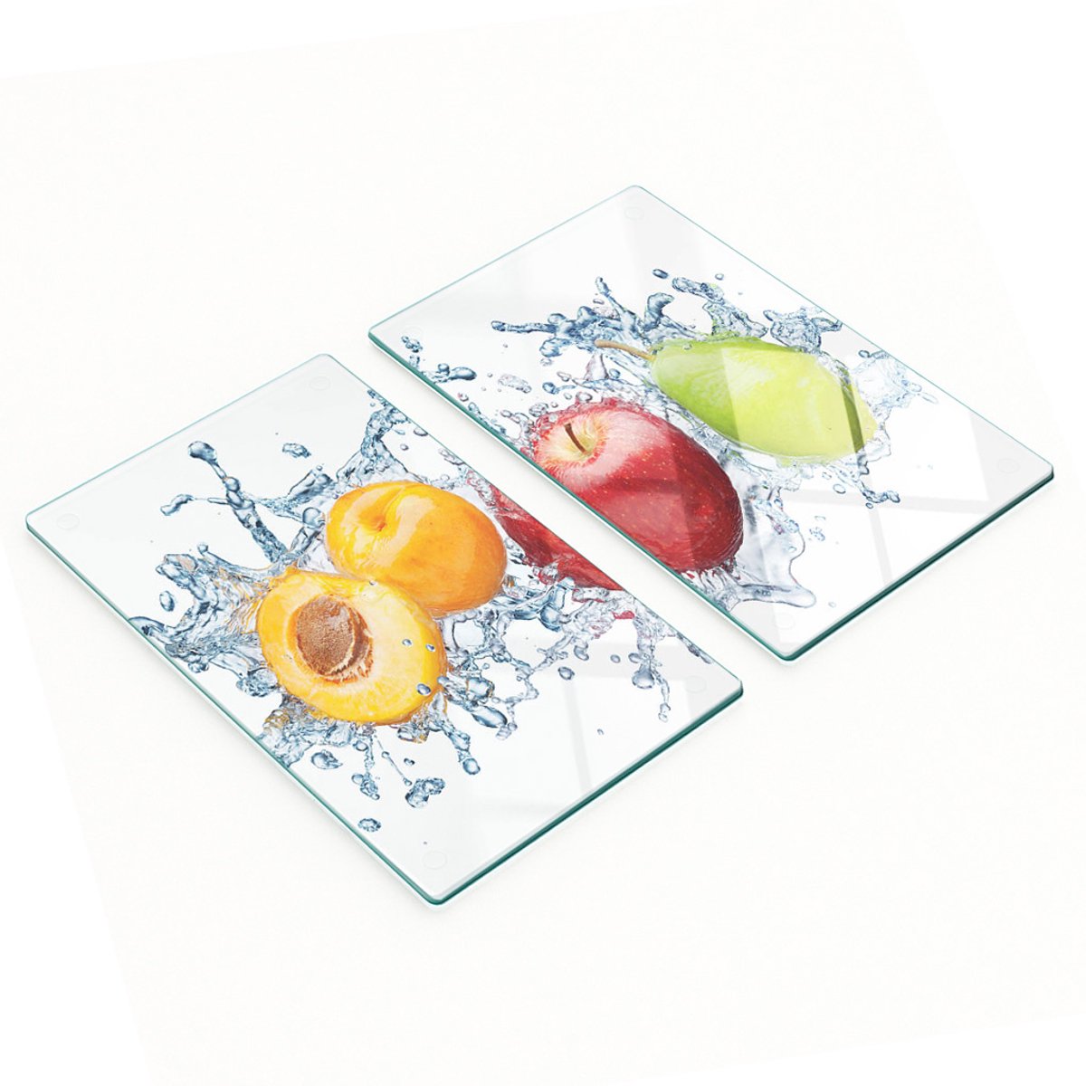 Glazen snijplanken met abrikozen-appelmotief, 2x30x52 cm