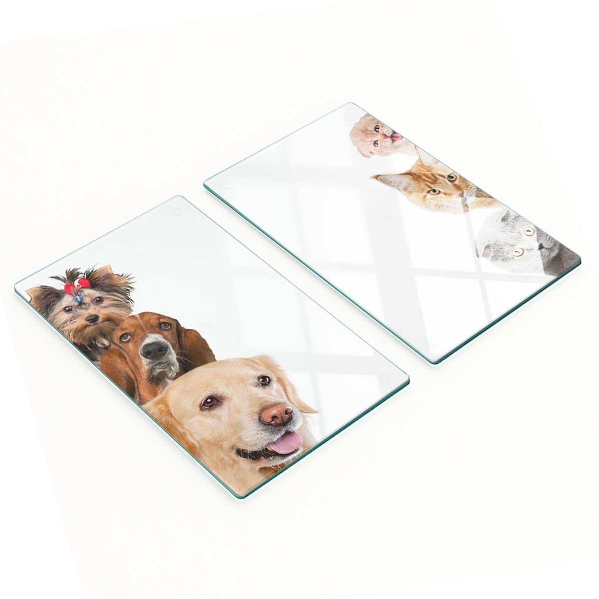 Keukenplanken van gehard glas met afbeeldingen van honden en katten, 2 stuks, 2x30x52 cm