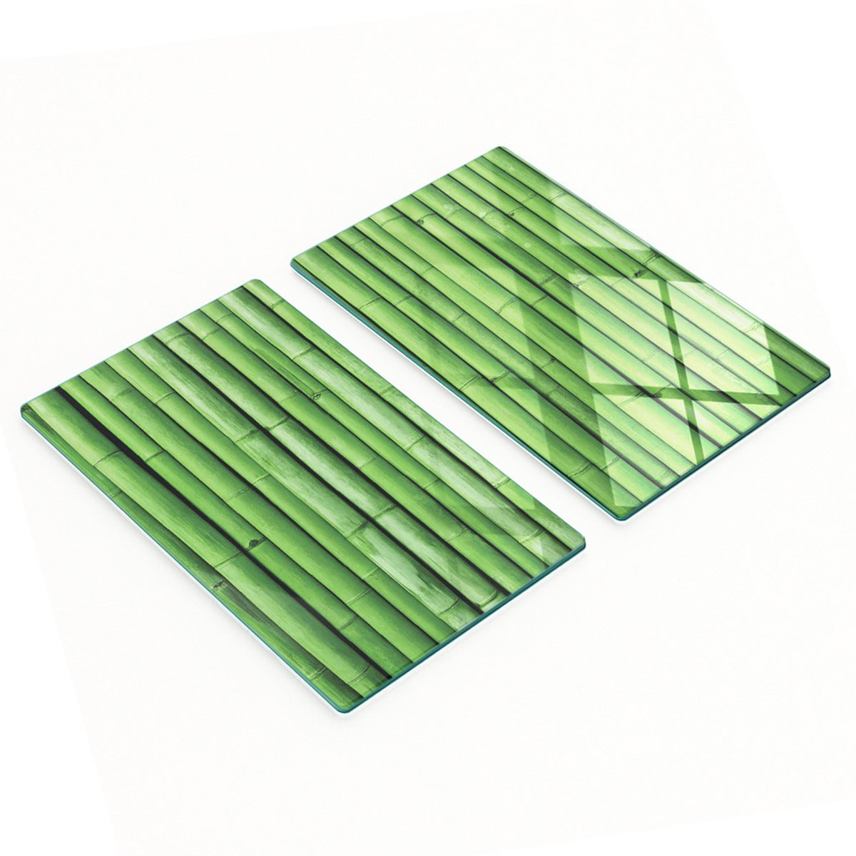 Decoratieve glazen snij- en serveerplanken van groen bamboe, 2x30x52 cm