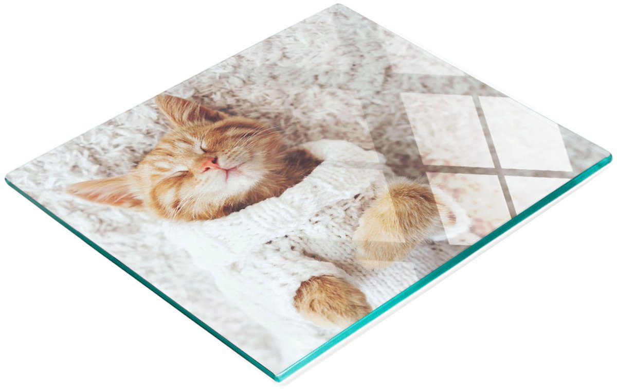 Gehard glazen bord met decoratief patroon van een kittentrui, 60x52 cm