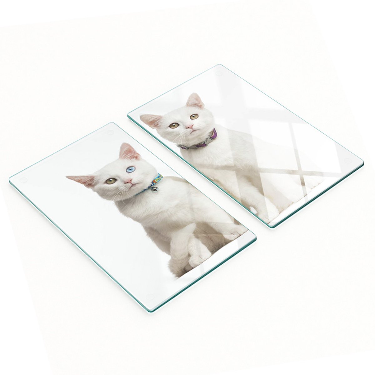 Decoratieve serveerplanken van glas met witte kattenmotief, 2x30x52 cm