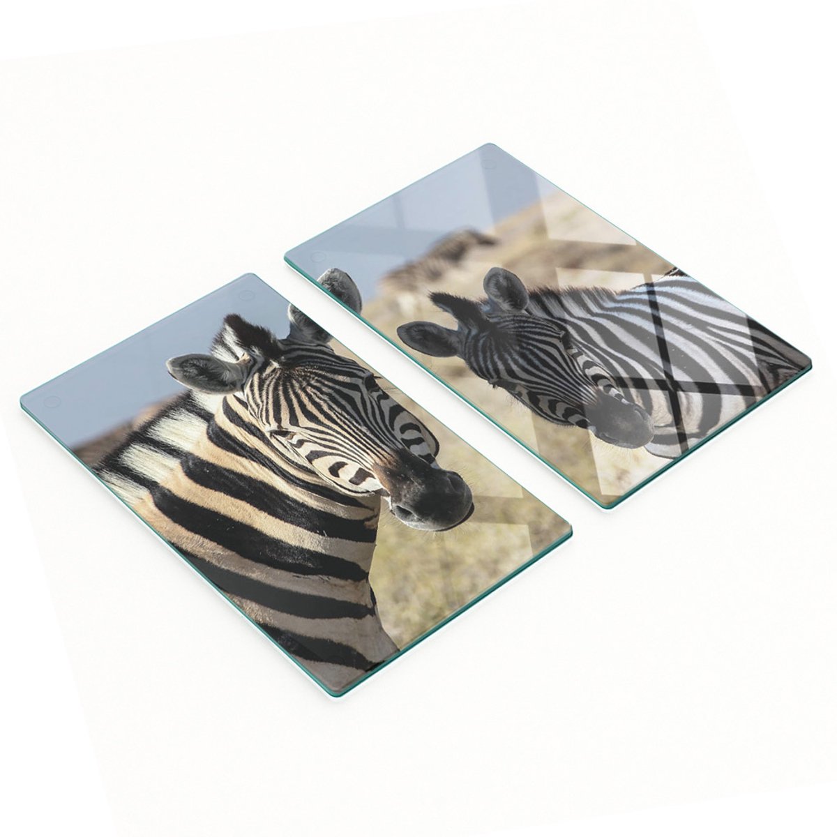 Decoratieve serveerplanken van glas met twee zebra's, 2x30x52 cm
