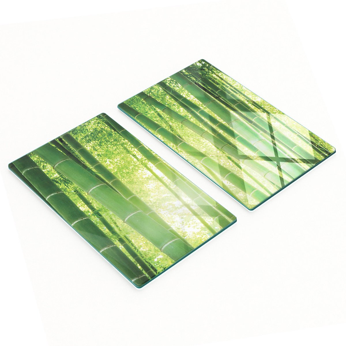 Set van twee decoratieve glazen keukenplanken met bamboebosmotief, 2x30x52 cm