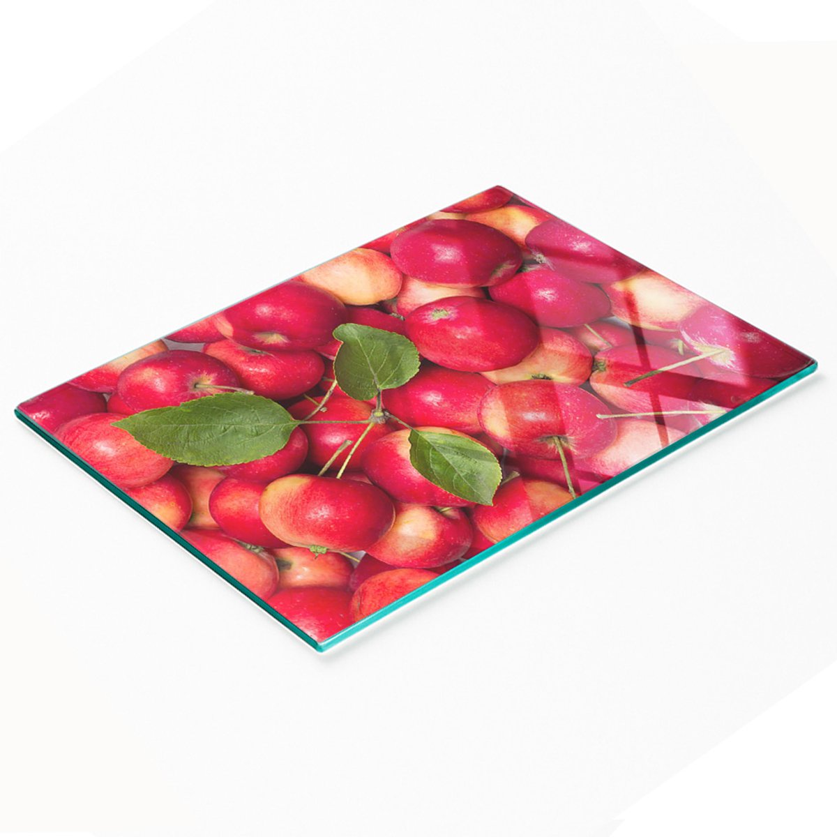 Duurzame en stijlvolle glazen snijplank met rood appelpatroon, 80x52 cm